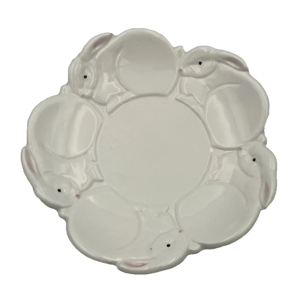 Dept 56 Bunny Rabbit Plate White Ceramic Serving Tray Dish‎ Easter Spring Decor